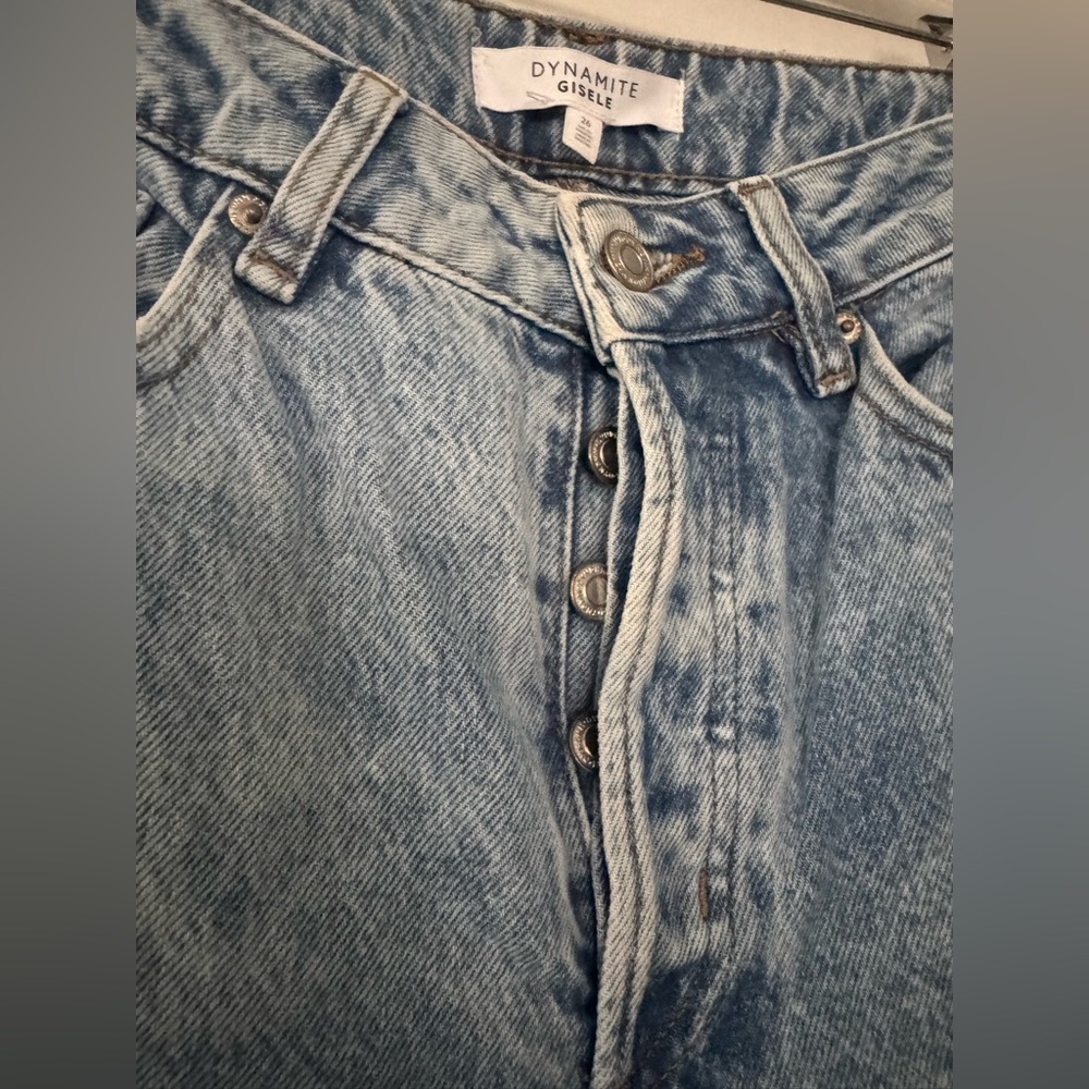 Dynamite Gisele Straight Leg High Waist Blue Wash Jeans Frayed Edge Size 26 - Picture 4 of 5